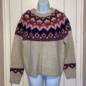Old Navy Women's Cream Blue Pink Crew Neck Fair Isle Long Sleeve Sweater Size XS